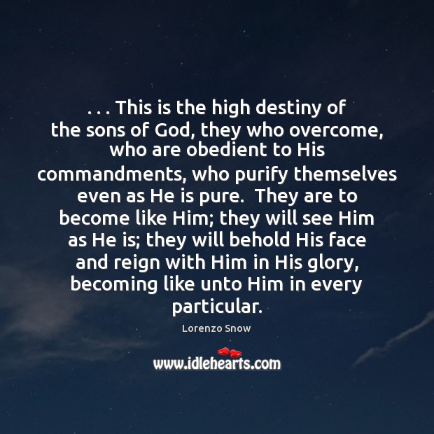 . . . This is the high destiny of the sons of God, they who Lorenzo Snow Picture Quote