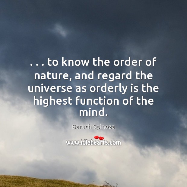 . . . to know the order of nature, and regard the universe as orderly Baruch Spinoza Picture Quote