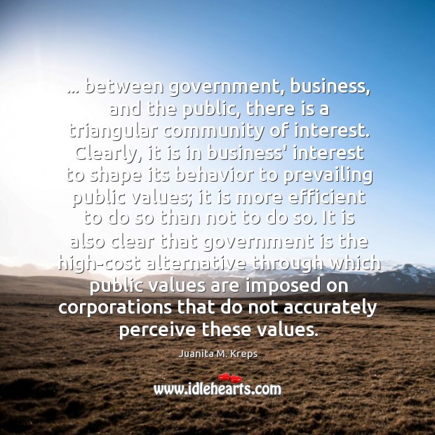 … between government, business, and the public, there is a triangular community of Juanita M. Kreps Picture Quote