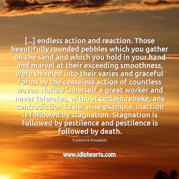 […] endless action and reaction. Those beautifully rounded pebbles which you gather on Frederick Douglass Picture Quote