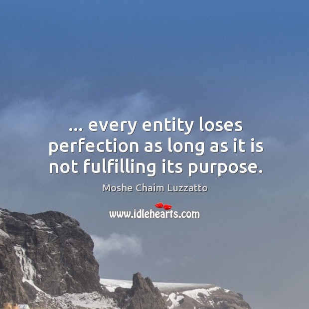 … every entity loses perfection as long as it is not fulfilling its purpose. Moshe Chaim Luzzatto Picture Quote