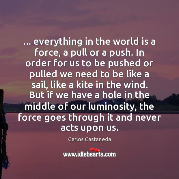 … everything in the world is a force, a pull or a push. Carlos Castaneda Picture Quote