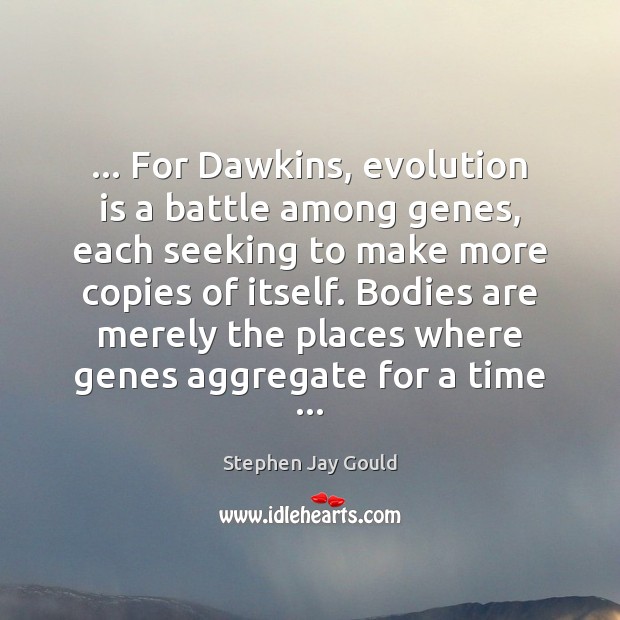 … For Dawkins, evolution is a battle among genes, each seeking to make Stephen Jay Gould Picture Quote