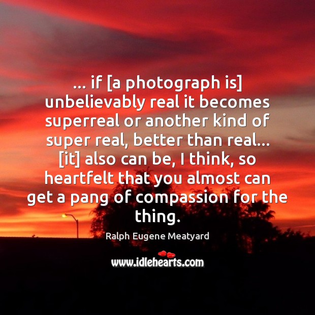 … if [a photograph is] unbelievably real it becomes superreal or another kind Image