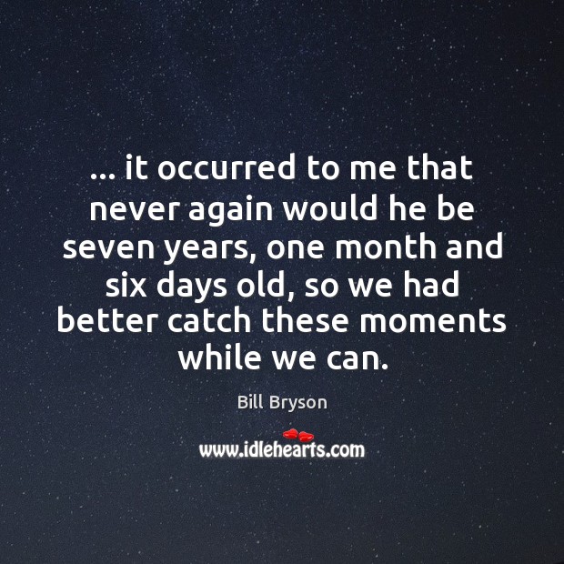 … it occurred to me that never again would he be seven years, Bill Bryson Picture Quote
