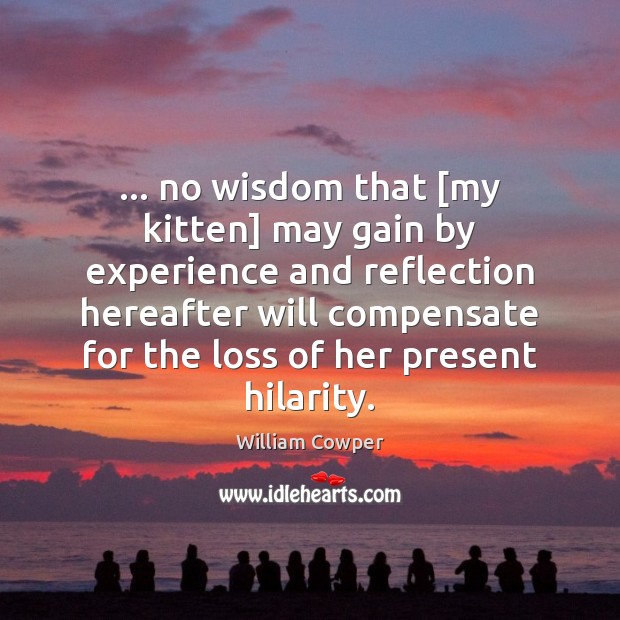 … no wisdom that [my kitten] may gain by experience and reflection hereafter William Cowper Picture Quote