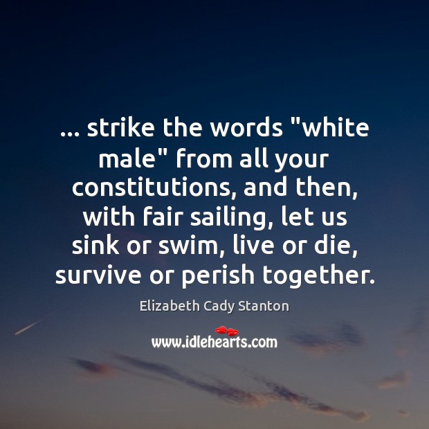 … strike the words “white male” from all your constitutions, and then, with Elizabeth Cady Stanton Picture Quote