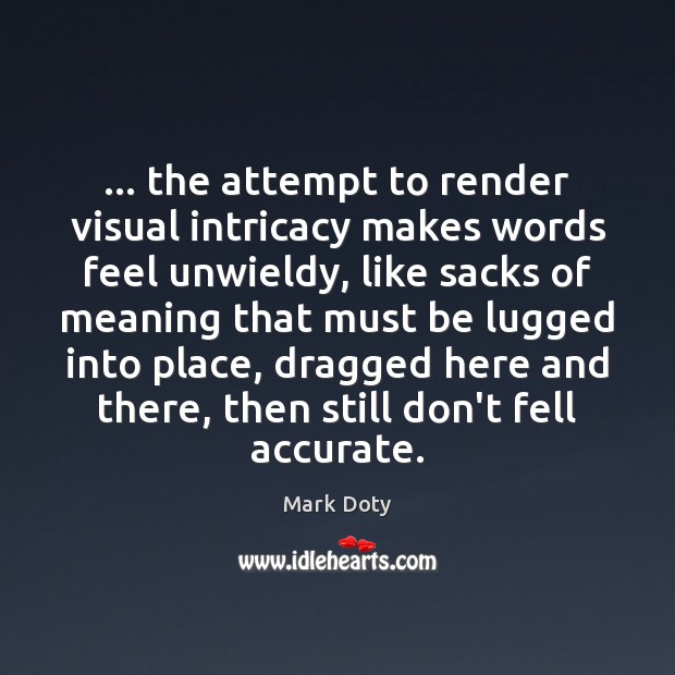 … the attempt to render visual intricacy makes words feel unwieldy, like sacks Mark Doty Picture Quote