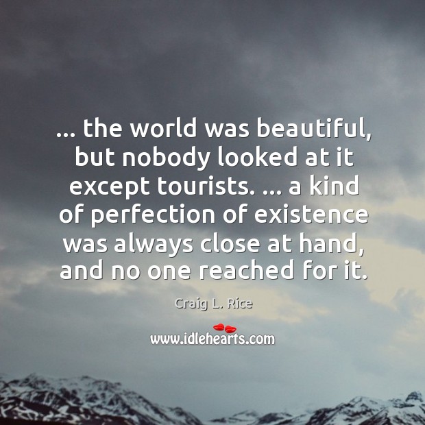 … the world was beautiful, but nobody looked at it except tourists. … a Craig L. Rice Picture Quote