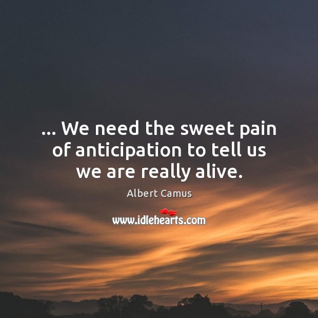 … We need the sweet pain of anticipation to tell us we are really alive. Albert Camus Picture Quote