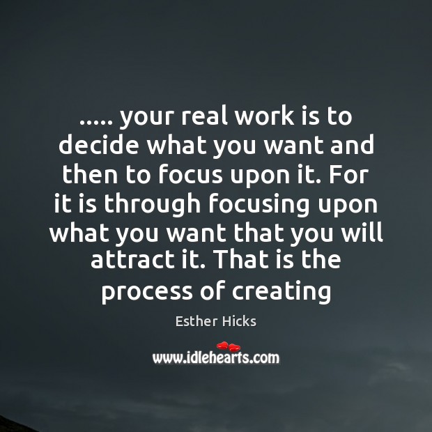 ….. your real work is to decide what you want and then to Esther Hicks Picture Quote