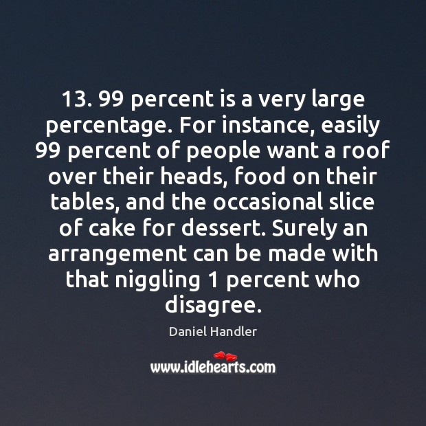13. 99 percent is a very large percentage. For instance, easily 99 percent of people Daniel Handler Picture Quote