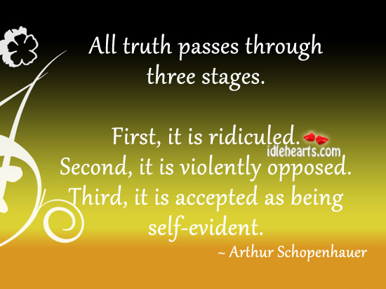 All truth passes through three stages. Arthur Schopenhauer Picture Quote
