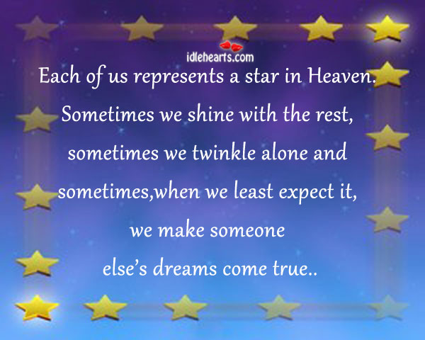 Each of us represents a star in heaven. Sometimes we shine with. Alone Quotes Image