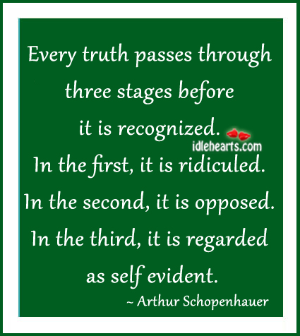 Every truth passes through three stages before. Arthur Schopenhauer Picture Quote