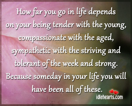 How far you go in life depends on your being tender with the young Image