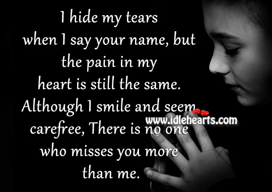 I hide my tears when I say your name, but the pain in my heart is still the same. Image