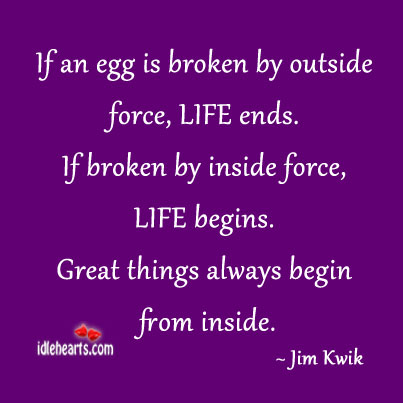 Great things always begin from inside. Jim Kwik Picture Quote