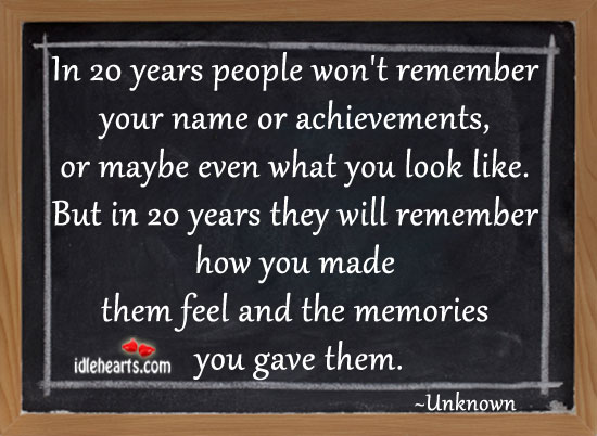 In 20 years people won’t remember your name or achievements Image