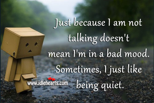Just because I am not talking doesn’t mean i’m in a bad mood. Image