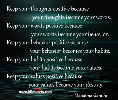 Keep your thoughts positive because your thoughts become your words. Image