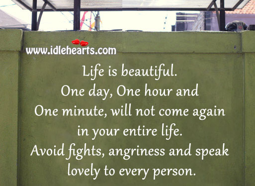 Avoid fights, angriness and speak lovely to every person. Life is Beautiful Quotes Image