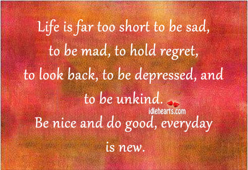 Life is far too short to be sad, to be mad Be Nice Quotes Image