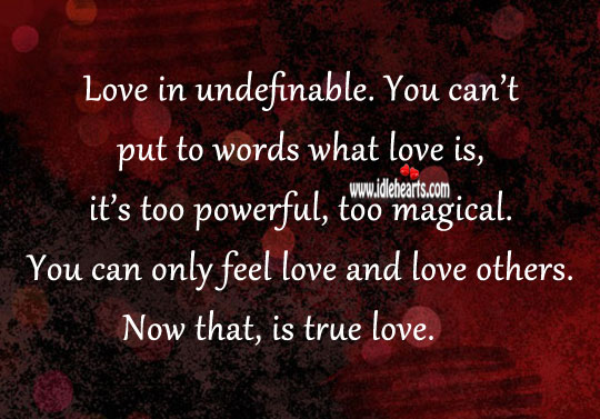 Love in undefinable. You can’t put to words what love is, it’s too powerful, too magical. 