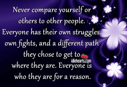 Never compare yourself or others to other people. Image