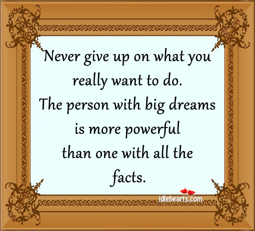 Never give up on what you really want to do. Never Give Up Quotes Image