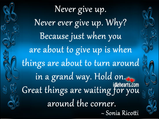 Never give up. Never ever give up. Why? Sonia Ricotti Picture Quote