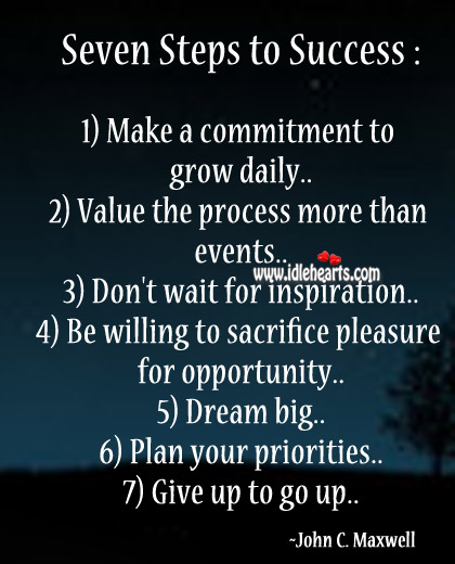 Seven steps to success John C. Maxwell Picture Quote