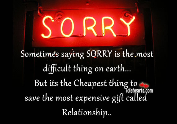 Sometimes saying sorry is the most difficult thing on earth.. Sorry Quotes Image
