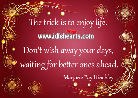 The trick is to enjoy life. Marjorie Pay Hinckley Picture Quote