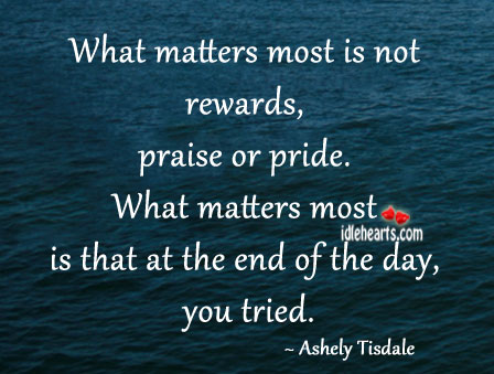 What matters most is not rewards, praise or pride. Ashely Tisdale Picture Quote