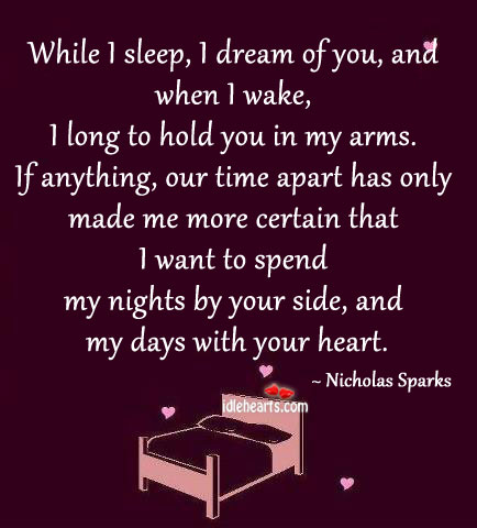 While I sleep, I dream of you. Heart Touching Quotes Image