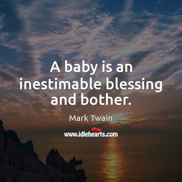 A baby is an inestimable blessing and bother. Mark Twain Picture Quote