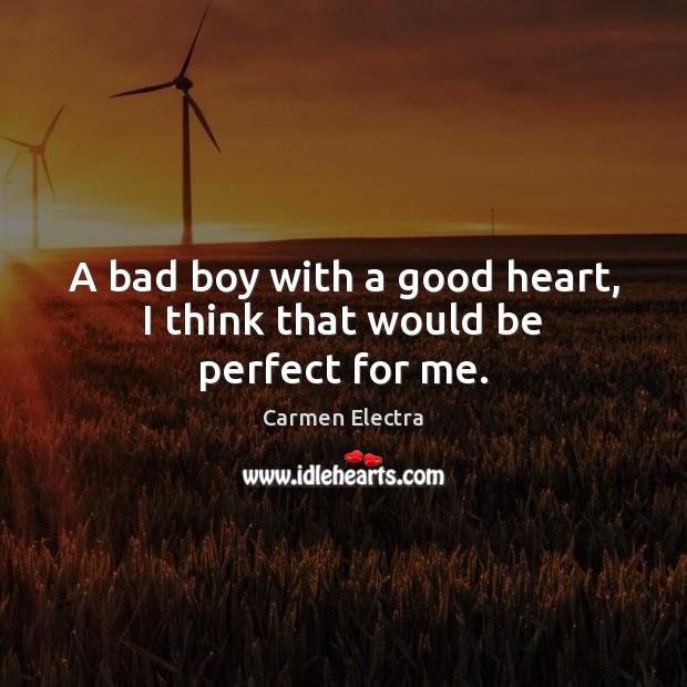 A bad boy with a good heart, I think that would be perfect for me. Carmen Electra Picture Quote