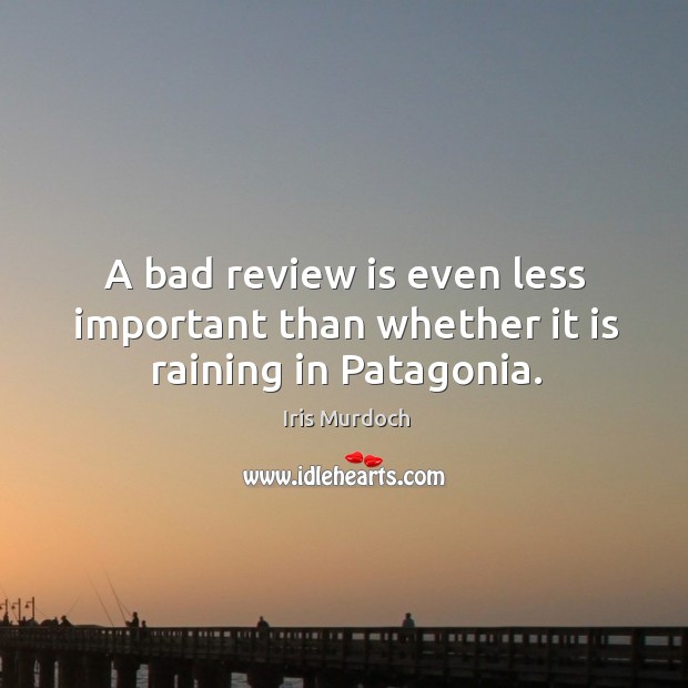 A bad review is even less important than whether it is raining in patagonia. Iris Murdoch Picture Quote