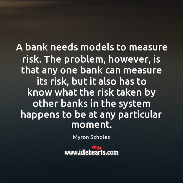 A bank needs models to measure risk. The problem, however, is that Myron Scholes Picture Quote