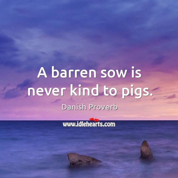 A barren sow is never kind to pigs. Danish Proverbs Image