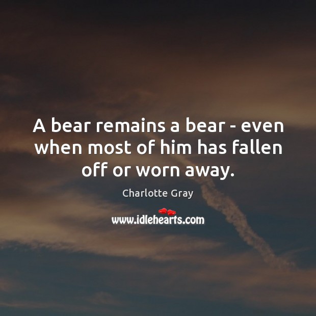 A bear remains a bear – even when most of him has fallen off or worn away. Charlotte Gray Picture Quote