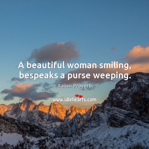 A beautiful woman smiling, bespeaks a purse weeping. Image