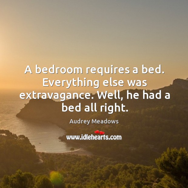 A bedroom requires a bed. Everything else was extravagance. Well, he had a bed all right. Image