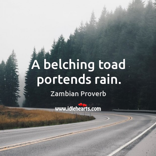 A belching toad portends rain. Zambian Proverbs Image