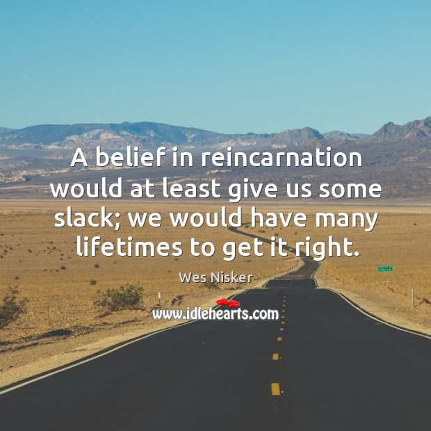 A belief in reincarnation would at least give us some slack; we Wes Nisker Picture Quote