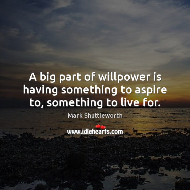 A big part of willpower is having something to aspire to, something to live for. Mark Shuttleworth Picture Quote