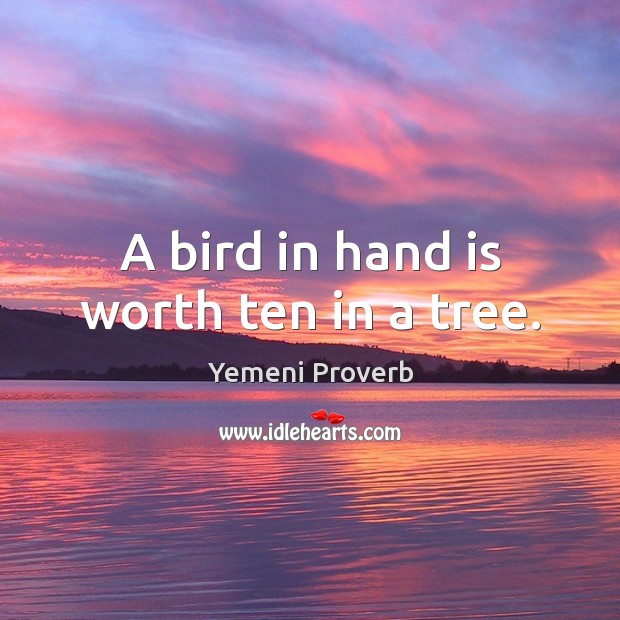 A bird in hand is worth ten in a tree. Yemeni Proverbs Image