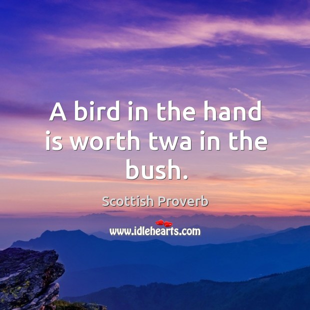 A bird in the hand is worth twa in the bush. Scottish Proverbs Image