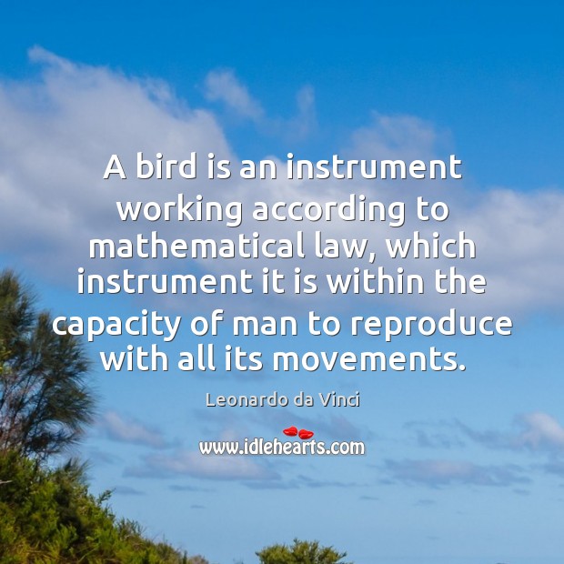 A bird is an instrument working according to mathematical law, which instrument Leonardo da Vinci Picture Quote